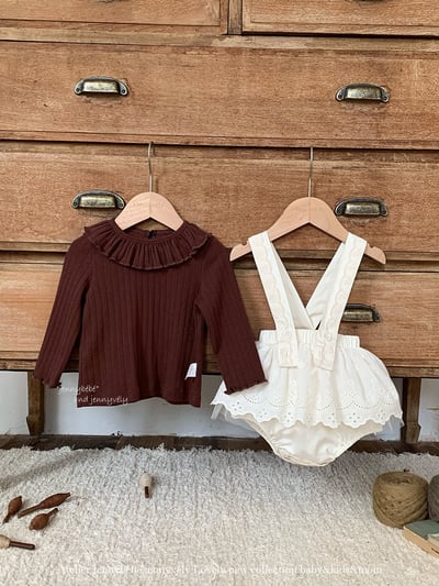 JE493｜(73-100cm) 滾邊翻領上衣/花邊吊帶裙1