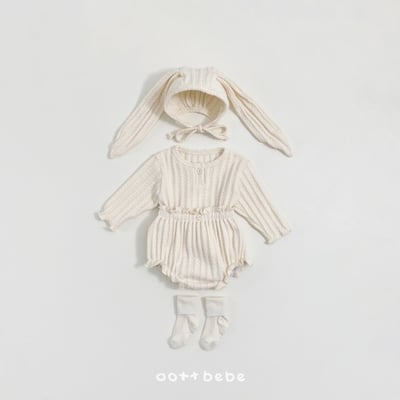 Oottbebe03｜(0m-12m) 壓紋兔耳綁帶帽16