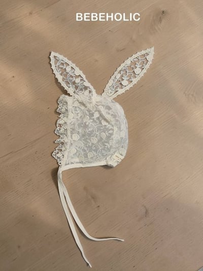 Bebe holic64｜(Free) 蕾絲兔耳綁帶帽1