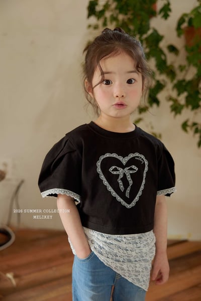 Melikey02｜(75-125cm) 蕾絲滾邊袖愛心短版上衣22