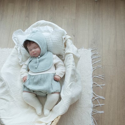 LEMONADE26｜(55cm-85cm) 2色撞色拼接包屁衣含帽子圍兜2