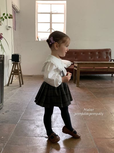 JE562｜(73-100cm) 蕾絲大翻領襯衫/格紋(可拆)吊帶包屁裙14