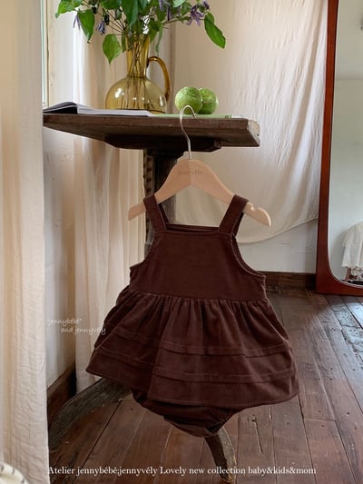 JE582｜(73-100cm) 滾邊翻領上衣/燈芯絨吊帶包屁裙3