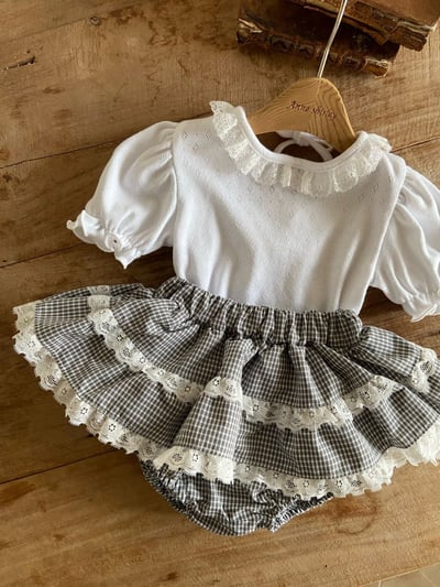 Anne Shirley19｜(3m-22m) 2色格紋蕾絲邊層次包屁裙5