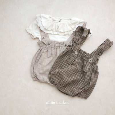 mimi market29 (75-90cm)  花邊格子吊帶褲5