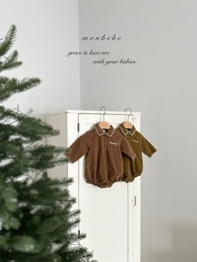 MONBEBE03｜(3m-24m) 冬季縫線滾邊有領包屁衣6