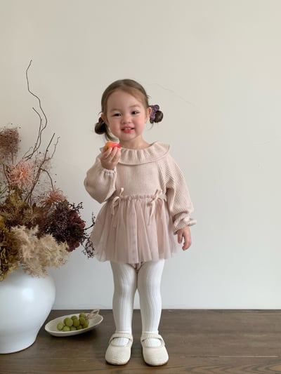 JE617｜(73cm-110cm) 翻領蝴蝶結薄紗包屁衣/羊羔毛背心2