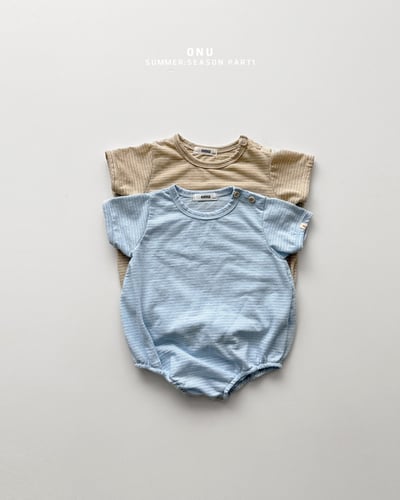 onu51｜(6m-12m) 細條紋短袖包屁衣1