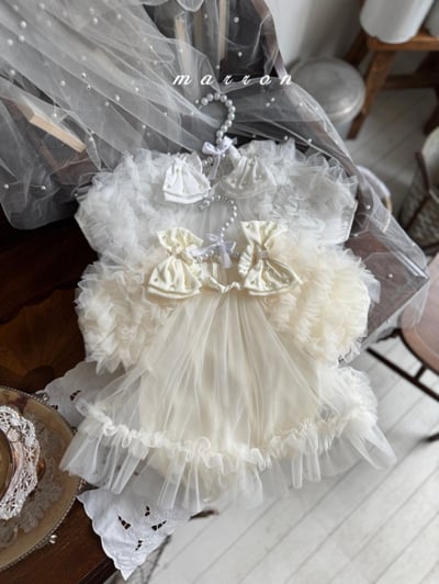 Marron31｜(3m-18m) 薄紗滾邊蓬蓬袖洋包屁衣14