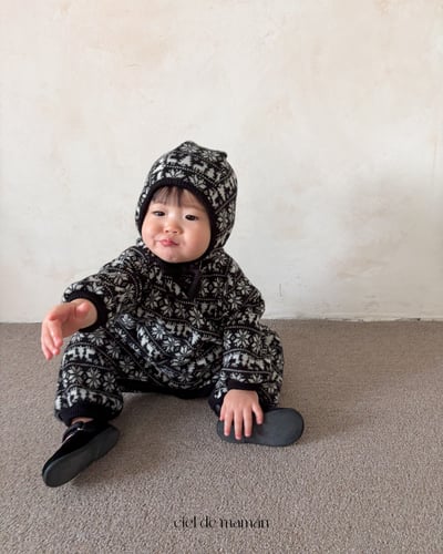 Cieldemaman07｜(3M~15M)  3色雪花麋鹿針織包屁衣含帽子5