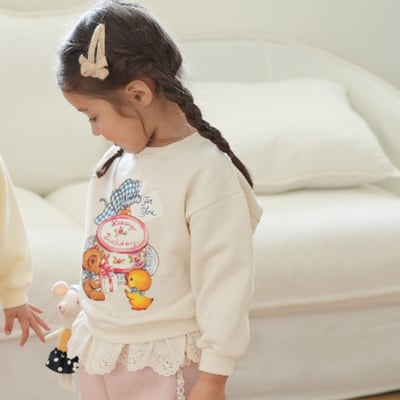 neneru32｜(85cm-125cm) 2色法式插畫蕾絲荷葉邊上衣6