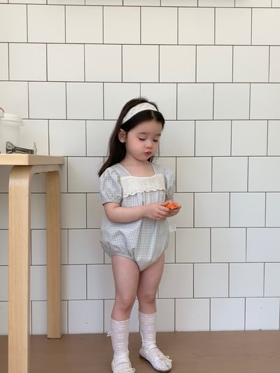 JE45｜(66-120cm) 水藍格紋包屁衣/洋裝7