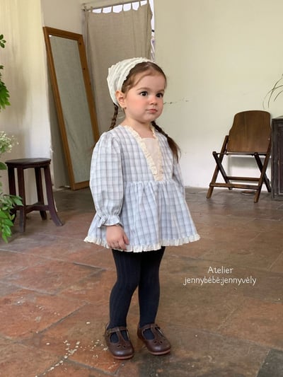 JE547｜(66-90cm) 藍色格紋花邊包屁衣8