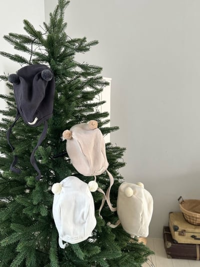 MONBEBE14｜(3m-12m) 毛球綁帶帽4