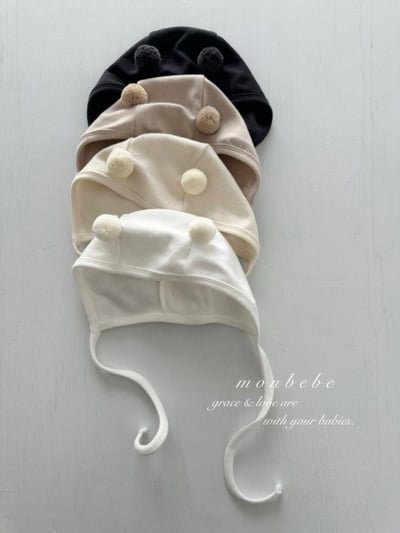 MONBEBE14｜(3m-12m) 毛球綁帶帽1