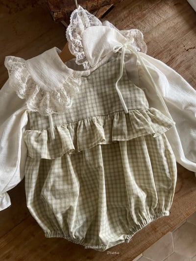 Anne Shirley02｜(3m-22m) 1色格紋綁帶荷葉包屁衣12