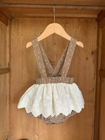 JE628｜(73cm-100cm) 格紋玫瑰花蕾絲包屁衣8