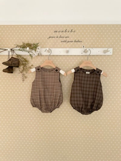 MONBEBE34｜(3m-24m) 排釦格紋吊帶包屁褲5