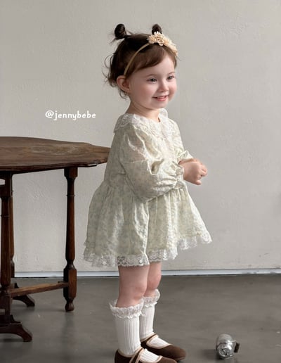 JE727｜(66-90cm) 翠綠碎花蕾絲洋裝包屁衣10