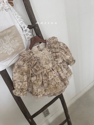 Marron 65｜(3m-18m) 古典碎花荷葉洋裝包屁衣2