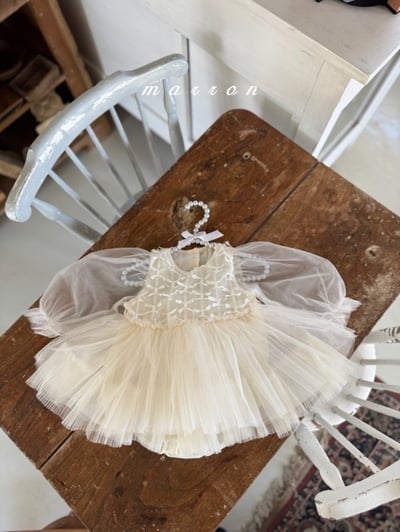 Marron57｜(3m-18m) 絲帶薄紗澎澎洋裝包屁衣15