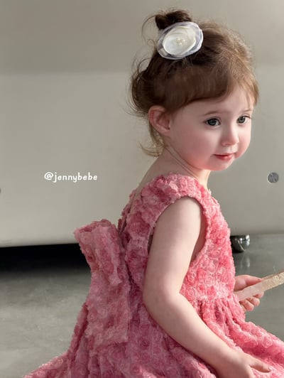 JE726｜(80-130cm) 粉嫩玫瑰花綁帶蓬蓬洋裝7