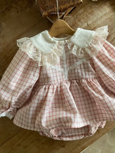 Anne Shirley01｜(3m-22m) 2色格紋蕾絲包屁洋裝9