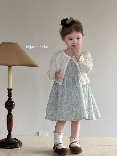 JE721｜(73-100cm) 天藍碎花細肩洋裝/壓紋開襟外套12