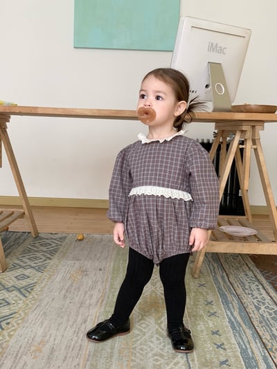 JE618｜(73cm-100cm) 格紋蕾絲綁帶包屁衣17