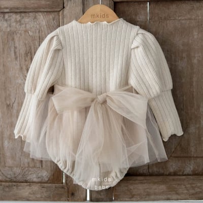 M-KIDS02｜(55-80cm) 2色羅紋捲邊薄紗綁帶包屁衣9