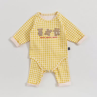 Oottbebe17｜(0m-12m) 格子熊熊居家包屁衣褲子套裝8