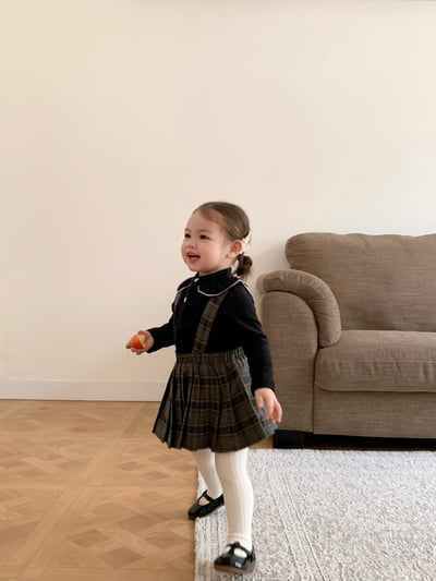 JE562｜(73cm-100cm) 格紋百褶吊帶包屁裙/立領荷葉上衣7