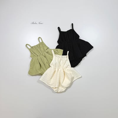bebe nine01  (6m-24m) 3色棉麻荷葉吊帶包屁裙2