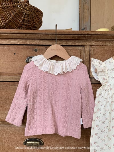 JE559｜(73-100cm) 蕾絲花邊領壓紋上衣/碎連身褲3