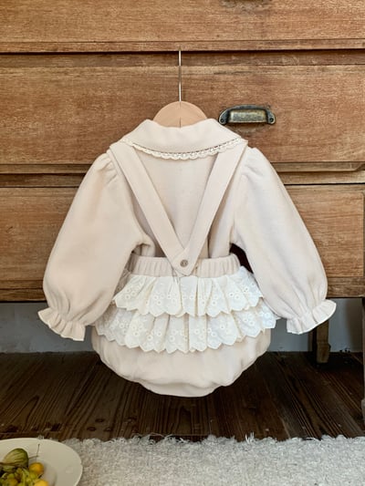 JE606｜(73cm-100cm) 毛呢蕾絲領吊帶包屁套裝5