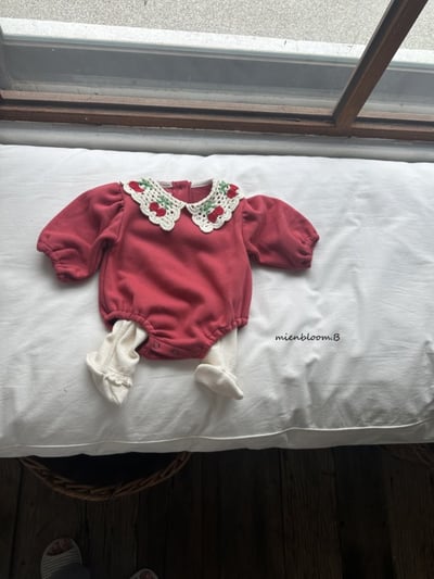 Bloom.b12｜(0m-24m) 櫻桃針織領包屁衣6