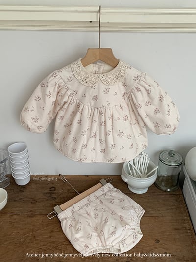 JE 651｜(73-100cm)  小花蕾絲包屁套裝2