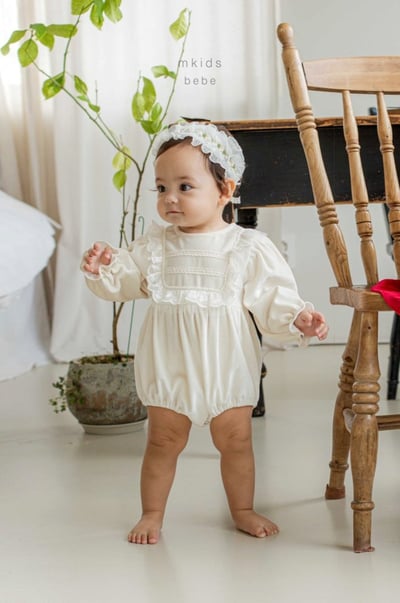 M-KIDS07｜(55-80cm) 2色法式絨面蕾絲包屁衣2