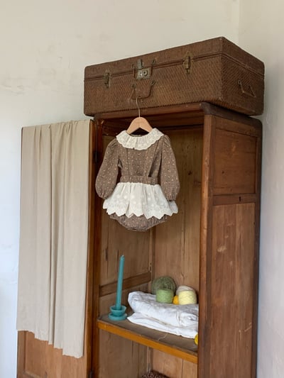 JE628｜(73cm-100cm) 格紋玫瑰花蕾絲包屁衣11