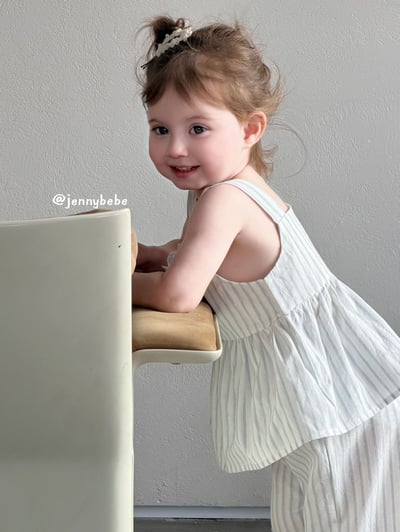 JE702｜(80-110cm)  花邊平口無袖條紋套裝6