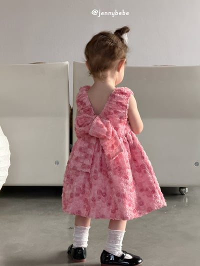 JE726｜(80-130cm) 粉嫩玫瑰花綁帶蓬蓬洋裝15