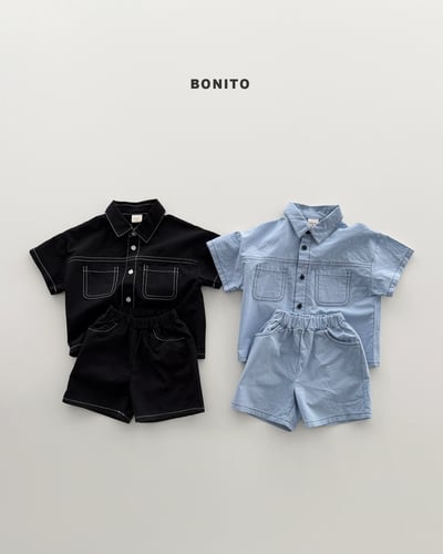 Bonito08｜(75cm-125cm) 2色口袋縫線亞麻套裝2