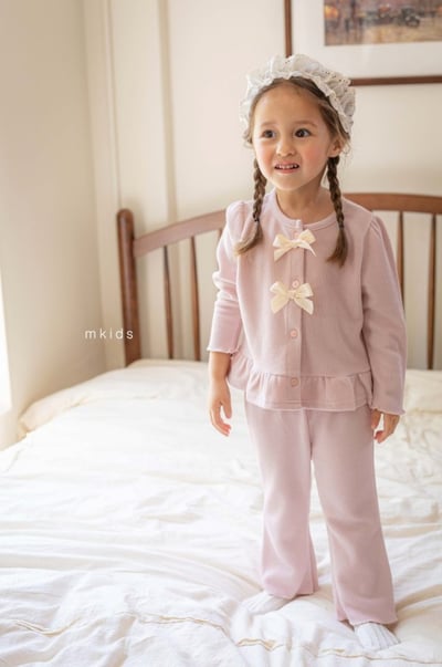 M-KIDS44｜(65-115cm) 2色蝴蝶結緞帶和夜套裝6