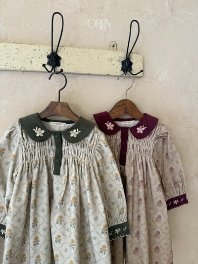 OREN08｜(85-120cm) 刺繡碎花撞色洋裝11