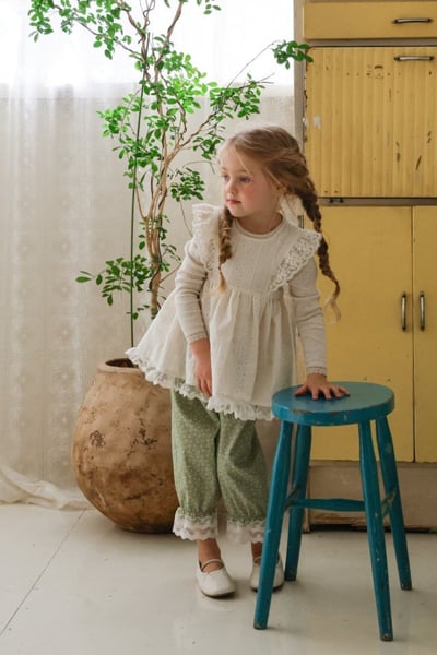 FLO25｜(75-140) 2色田園碎花蕾絲縮口褲15