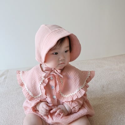 LEMONADE14｜(55cm-85cm) 2色波浪邊大翻領包屁衣含帽子3