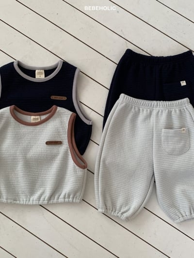 Bebe holic53｜(3m-18m) 滾邊壓紋無袖長褲套裝4