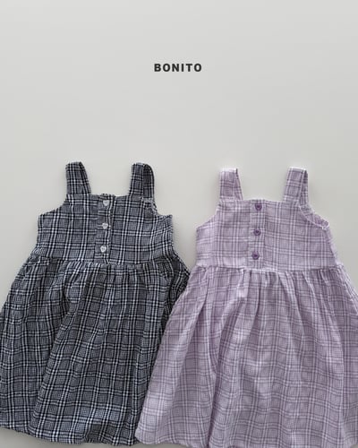 Bonito03｜(75cm-125cm) 2色田園格子吊帶洋裝3
