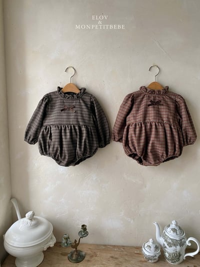 Monpetitbebe02｜(6m-18m) 荷葉立領格紋包屁衣11