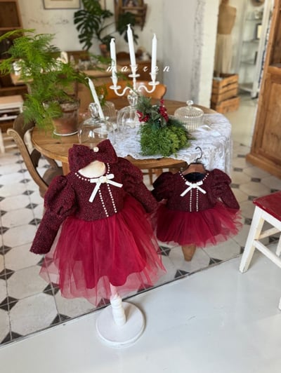 Marron 62｜(1y-6y) 宮廷袖珍珠小香薄紗洋裝4